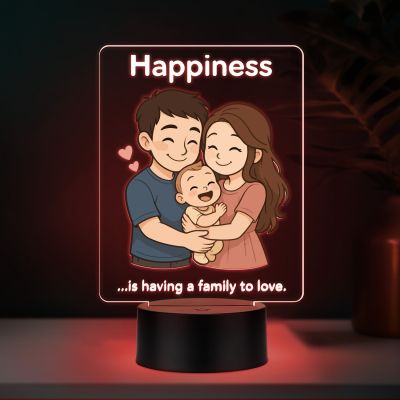 Happiness is Having A Family to Love Quote Engraved LED Night Lamp with Automatic Color Changing Light Gift for Parents Bedroom Decor Light